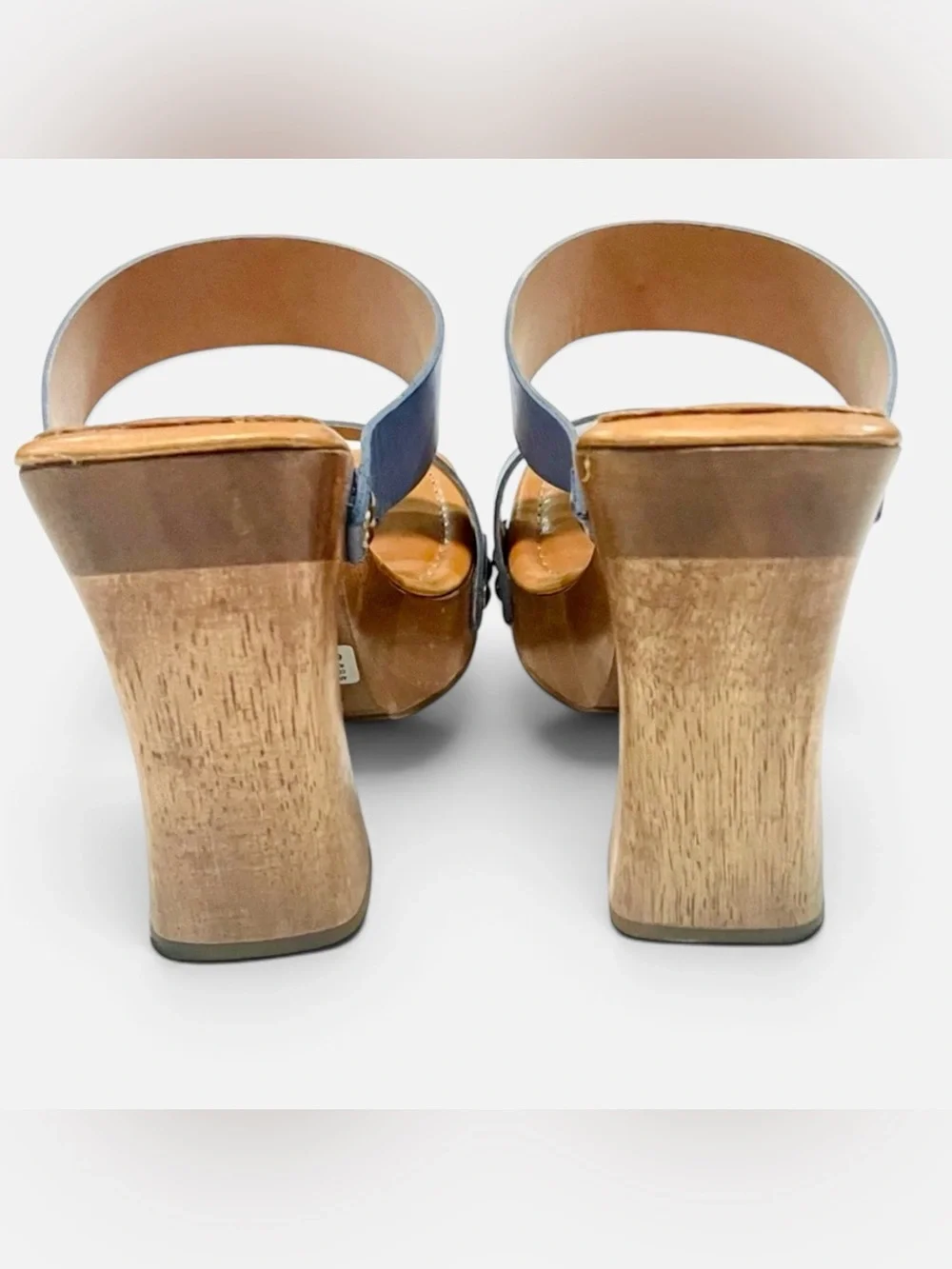 Schutz Denim blue Revolve platform wood heels size 6. - like new